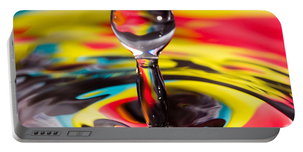 Abstract Portable Battery Charger featuring the photograph Colorful Water Drop Yellow by SR Green