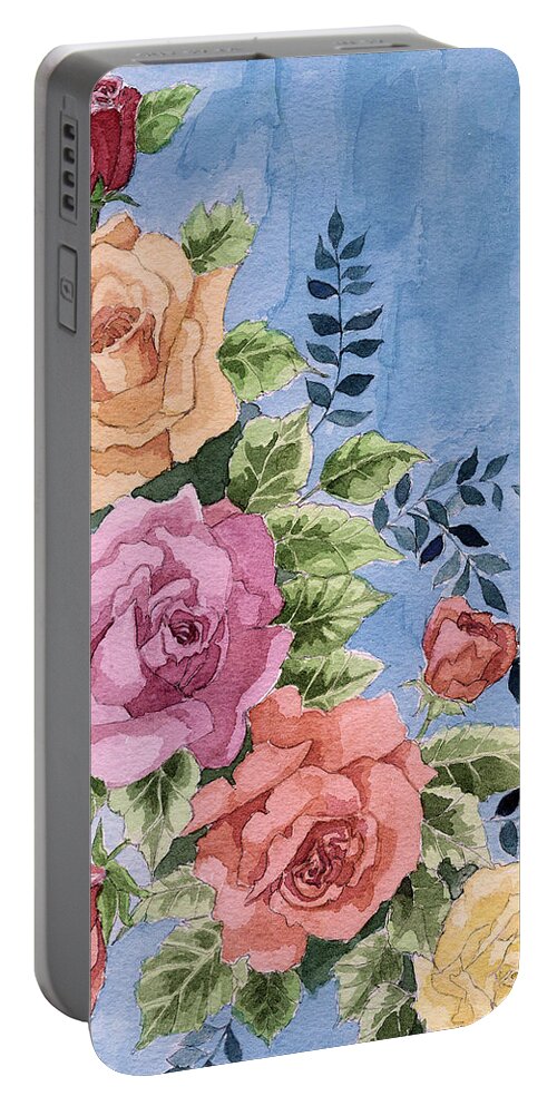 Roses Portable Battery Charger featuring the painting Colorfull Roses by Alban Dizdari