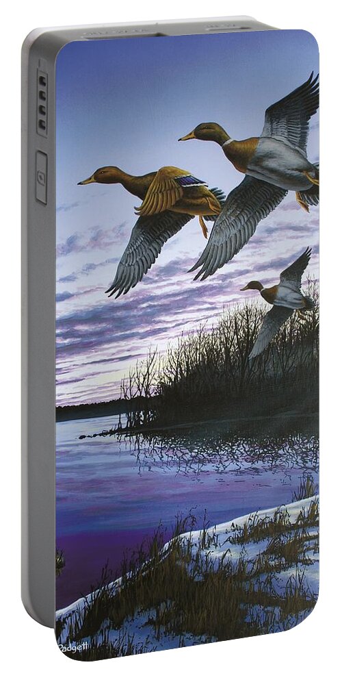Mallards Portable Battery Charger featuring the painting Colors of December by Anthony J Padgett