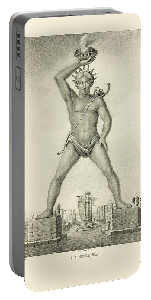 P J Witdoeck Portable Battery Charger featuring the Colossus of Rhodes by P J Witdoeck