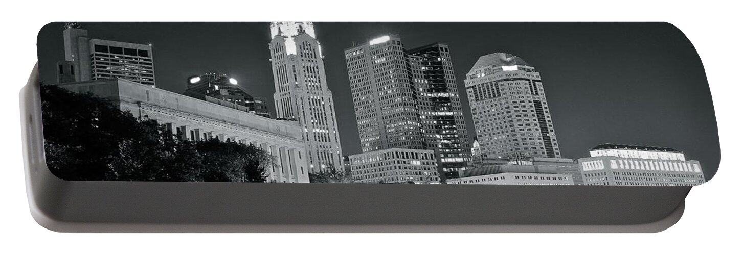 Columbus Portable Battery Charger featuring the photograph Columbus Grayscale Nightscape by Frozen in Time Fine Art Photography