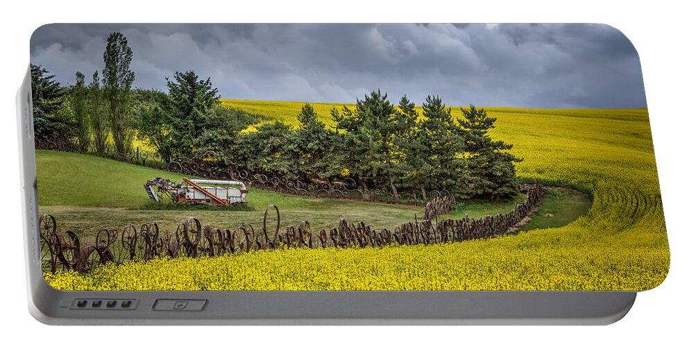 Canola Portable Battery Charger featuring the photograph Combine by the Canola by Brad Stinson