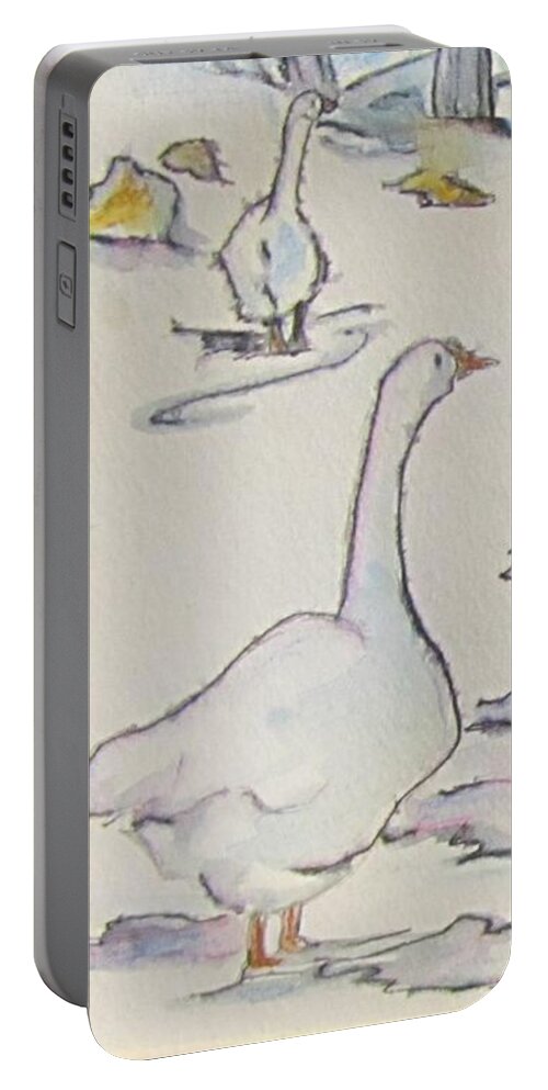 Geese Portable Battery Charger featuring the painting Come and Get It by Barbara O'Toole