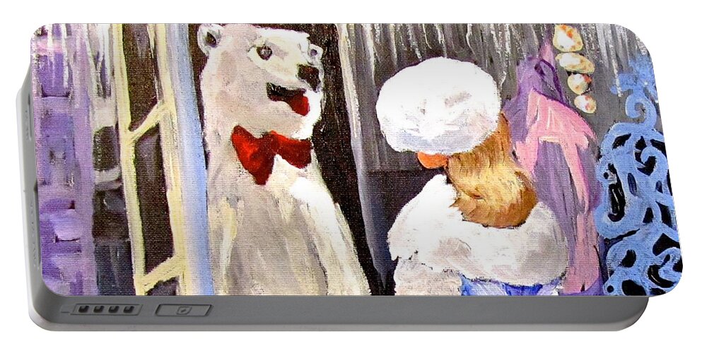 Girl Portable Battery Charger featuring the painting Come in and Get Out of the Cold by Barbara O'Toole