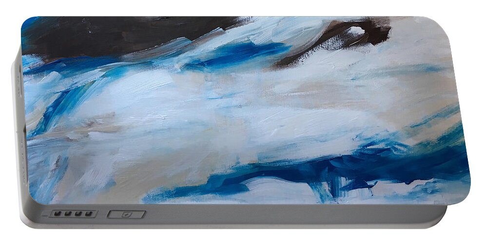 Blue Portable Battery Charger featuring the painting Come Play by Carole Johnson