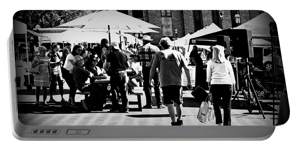 Photography Portable Battery Charger featuring the photograph Community at the Farmers Market by Frank J Casella