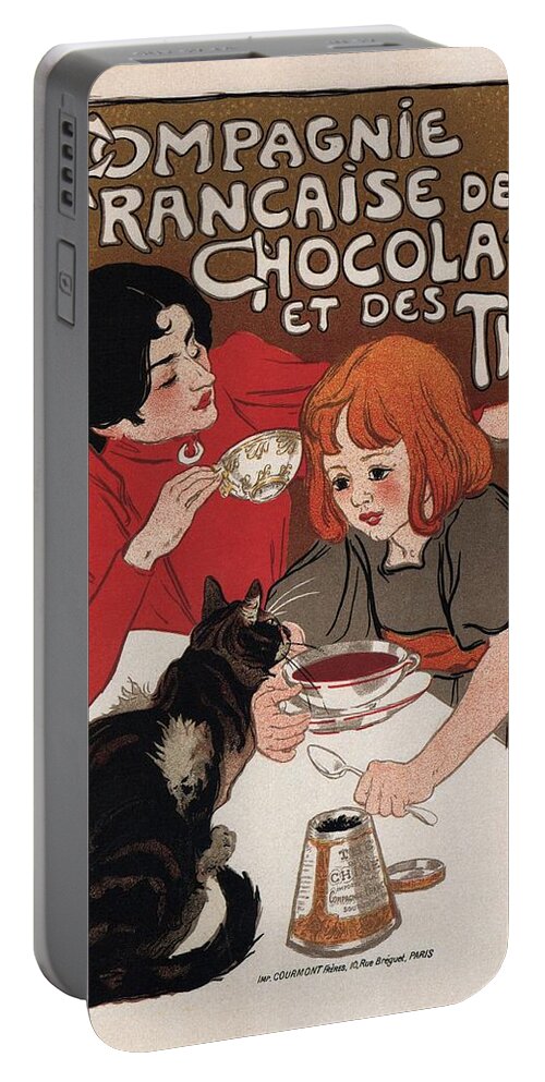 Chocolate Portable Battery Charger featuring the mixed media Compagnie Francaise Des Chocolats Et Des Thes - Vintage Chocolate and Tea Advertising Poster by Studio Grafiikka