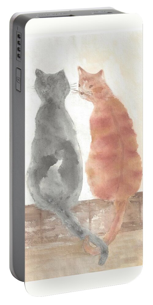 Cat Portable Battery Charger featuring the painting Companion Cats by Terri Harris