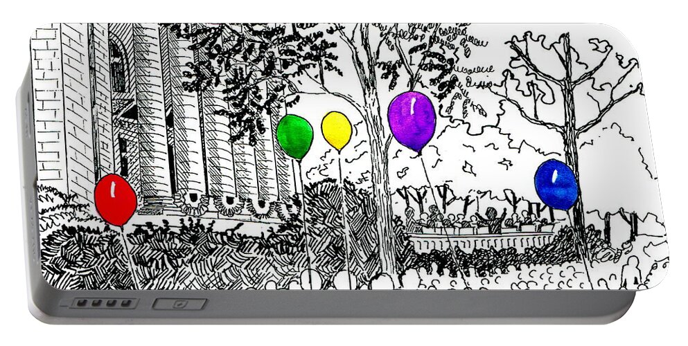 Ink Drawing Portable Battery Charger featuring the drawing Concert On The Square by Marilyn Smith