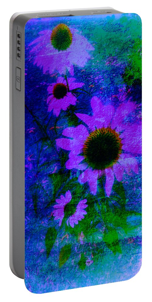 Mix Media Portable Battery Charger featuring the mixed media Coneflowers abstract by MaryLee Parker