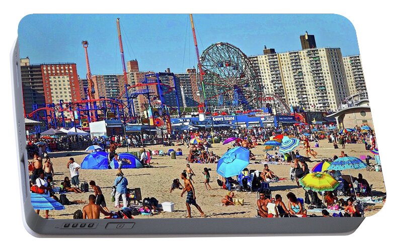 Coney Island New York Portable Battery Charger featuring the photograph Coney Island Beach by Joan Reese