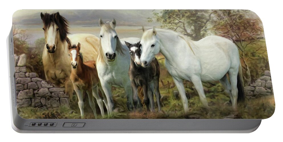 Connemara Pony Portable Battery Charger featuring the digital art Connemara Ponies by Trudi Simmonds