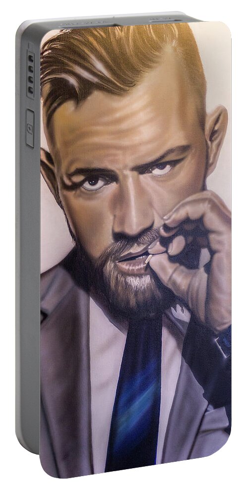 Conor Portable Battery Charger featuring the painting Conor McGregor by Hay Rouleaux