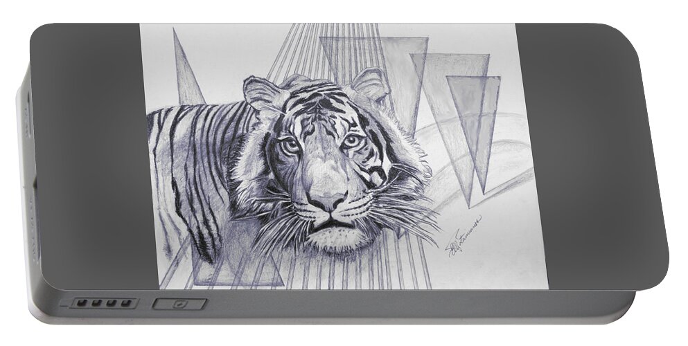 Tiger Portable Battery Charger featuring the drawing Conquest by Elly Potamianos