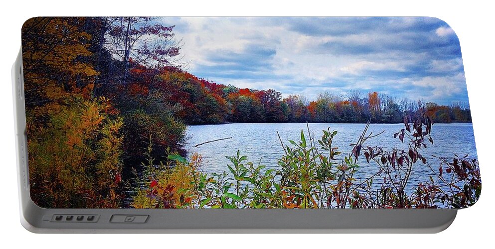 Alma Portable Battery Charger featuring the photograph Conservation Park and Pine River in the Fall by Chris Brown