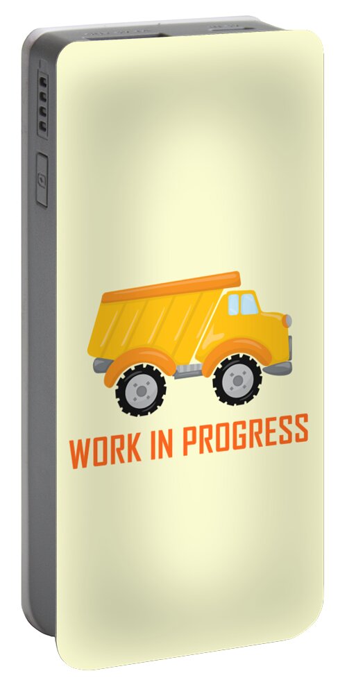 Dump Truck Portable Battery Charger featuring the digital art Construction Zone - Dump Truck Work In Progress Gifts - Yellow Background by KayeCee Spain