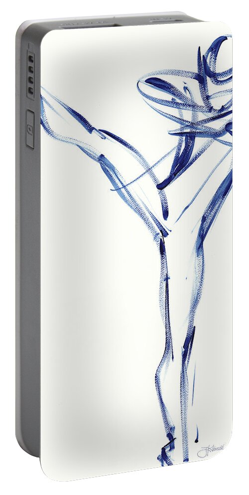 Dancer Portable Battery Charger featuring the painting Contemporary Ballet Dancer, Blue by Judith Kunzle