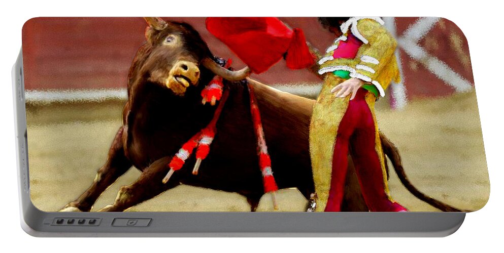 Bull Portable Battery Charger featuring the painting Contre les Anti Corrida by Bruce Nutting