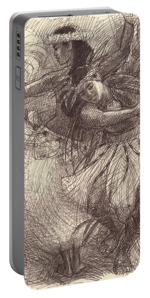 South Pacific Dancer Portable Battery Charger featuring the drawing Cook Islands Drum Dancers by Judith Kunzle