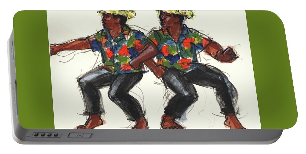 Dance Portable Battery Charger featuring the painting Cook Islands Ute Dancers by Judith Kunzle