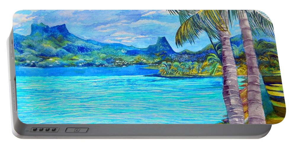 Palms Portable Battery Charger featuring the painting Cooks Bay Moorea by Kandy Cross