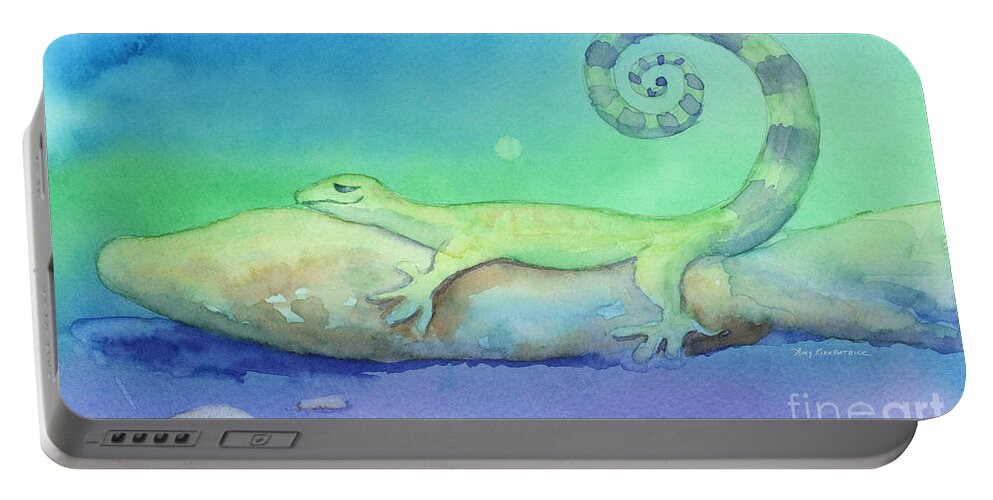 Lizard Portable Battery Charger featuring the painting Cool Night Warm Rock by Amy Kirkpatrick