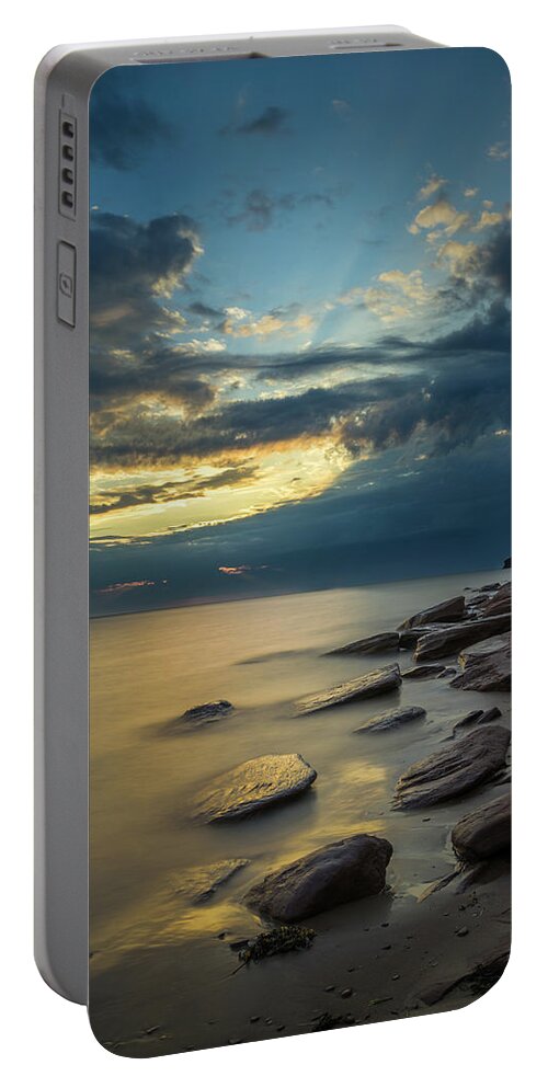 Bluffs By The Ocean Portable Battery Charger featuring the photograph Cool Still Cavendish Waters by Chris Bordeleau