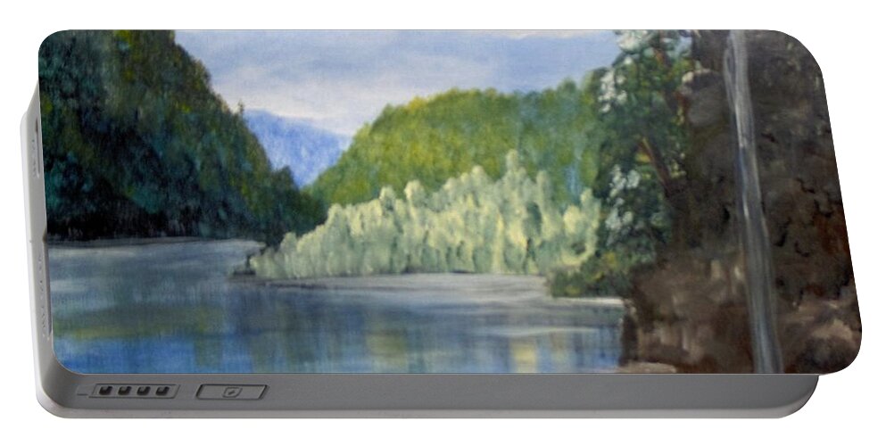 Landscape Portable Battery Charger featuring the painting Cool Water by Saundra Johnson