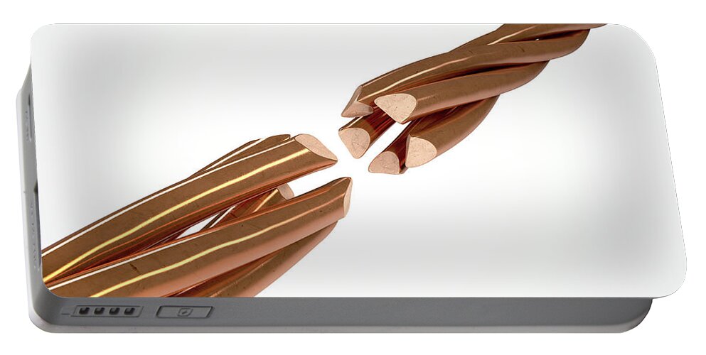 Copper Portable Battery Charger featuring the digital art Copper Wire Strands Disconnected by Allan Swart