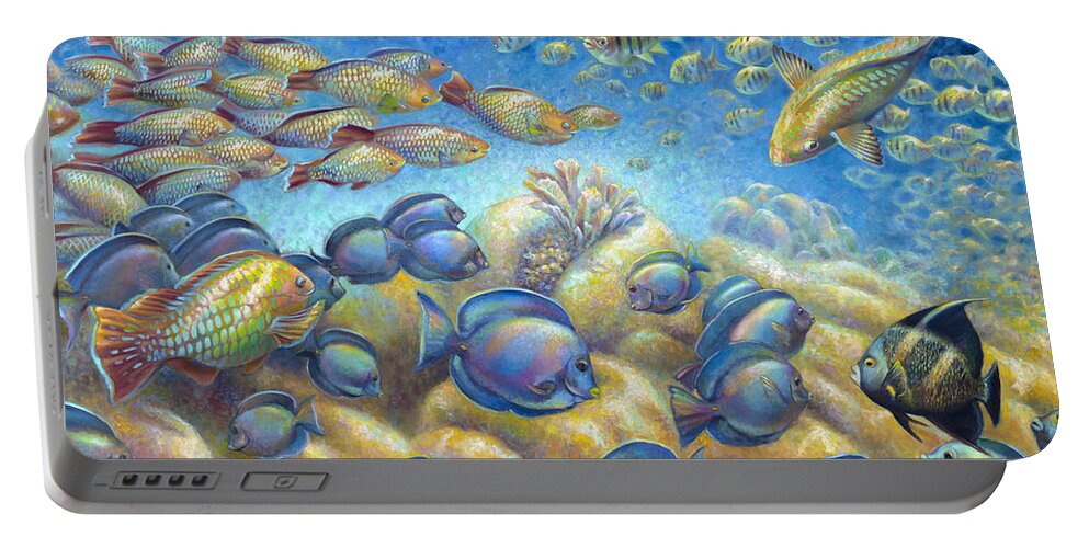 Underwater Coral Reef Portable Battery Charger featuring the painting Coral Reef Life Silvers by Nancy Tilles