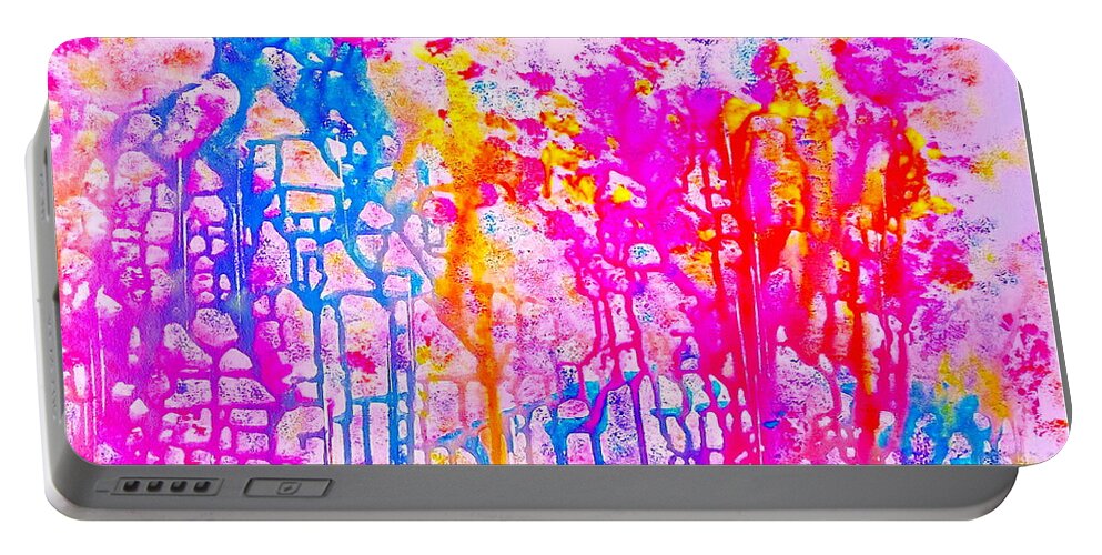 Abstract Art Print Portable Battery Charger featuring the painting Corals by Monique Wegmueller