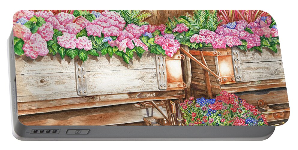 Western Floral Portable Battery Charger featuring the painting Cordelia's Train by Lori Taylor