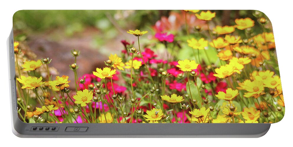 Flowers Portable Battery Charger featuring the photograph Coreopsis Garden by Trina Ansel