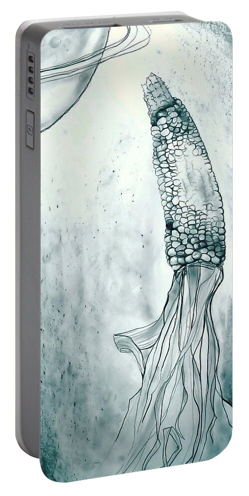 Corn Portable Battery Charger featuring the drawing Corn in Space by Michelle Calkins