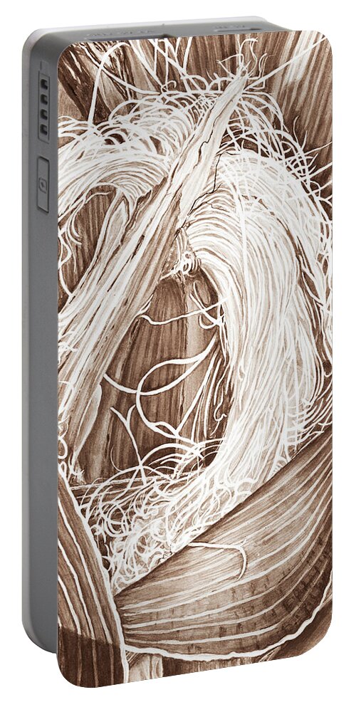 Corn Portable Battery Charger featuring the digital art Corn Silk - Neutral by Lori Taylor