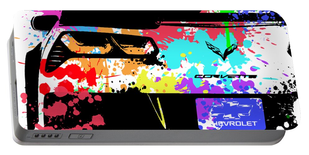 Chevy Portable Battery Charger featuring the digital art Corvette Pop Art 1 by Ricky Barnard
