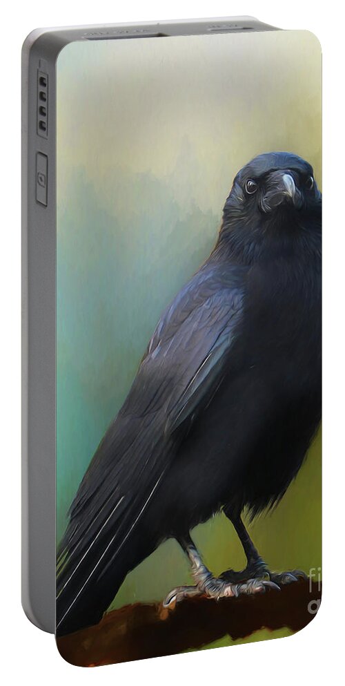 Everlasting Portable Battery Charger featuring the painting Corvid by Jim Hatch