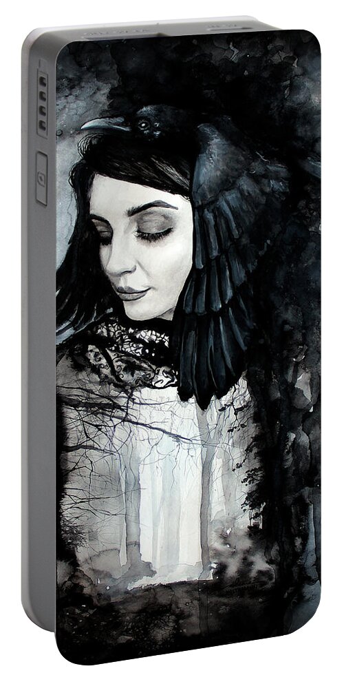 Corvus Portable Battery Charger featuring the painting Corvus by Arleana Holtzmann