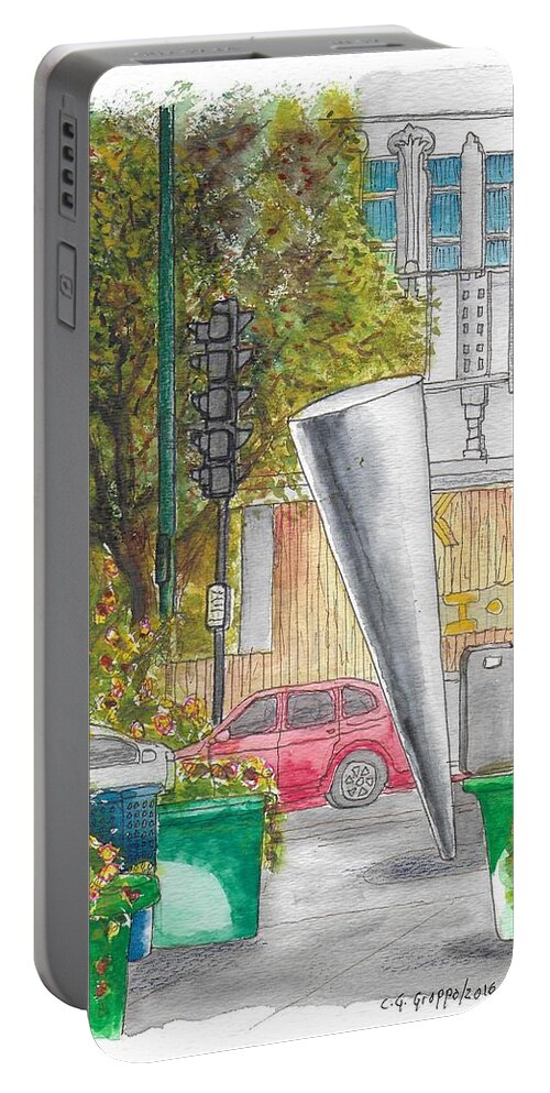Cosimo Pizzuli Portable Battery Charger featuring the painting Cosimo Pizzuli sculpture in Wilshire Blvd. and Robertson, Beverly Hills, California by Carlos G Groppa