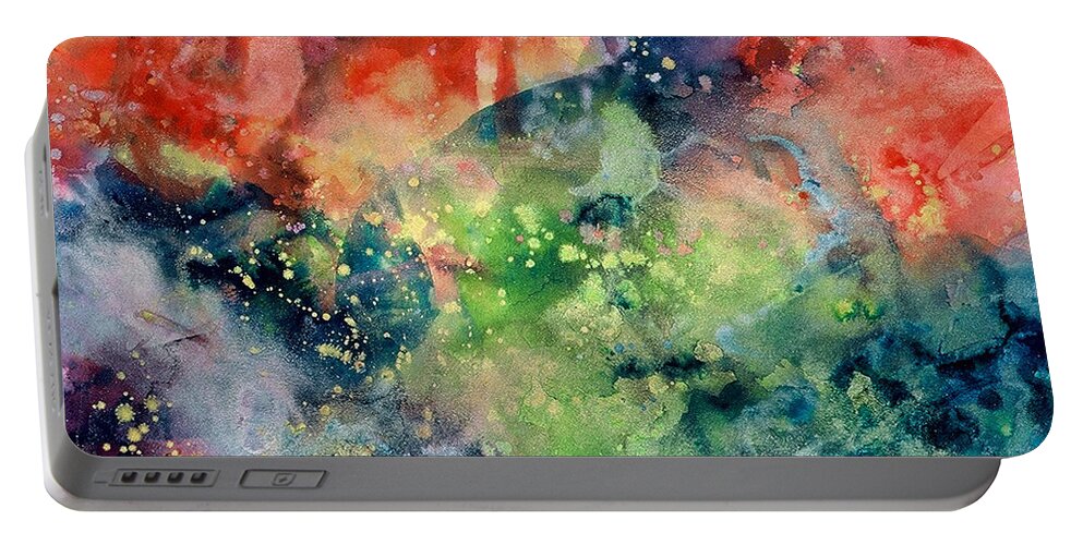 Abstract Portable Battery Charger featuring the painting Cosmic Clouds by Lucy Arnold