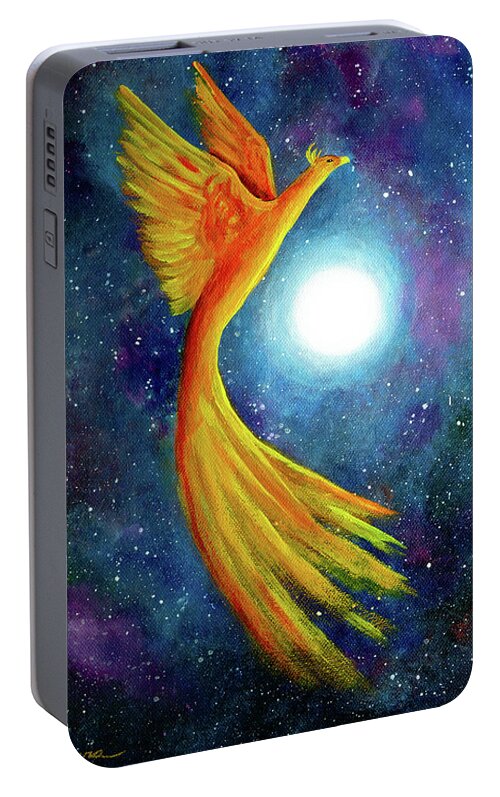 Zenbreeze Portable Battery Charger featuring the painting Cosmic Phoenix Rising by Laura Iverson