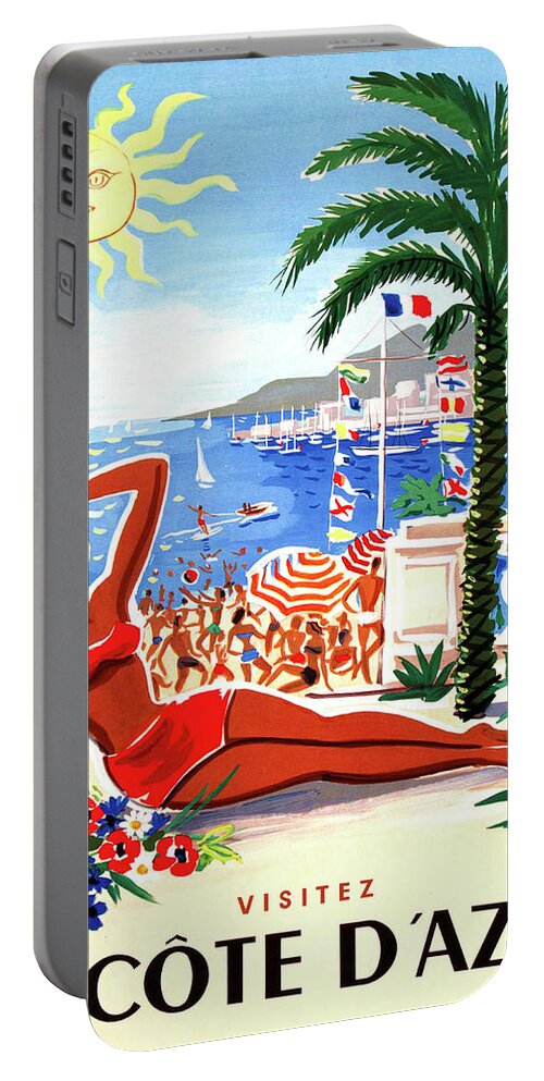 Cote D'azur Portable Battery Charger featuring the painting Cote d'azur, French riviera, woman on the beach by Long Shot