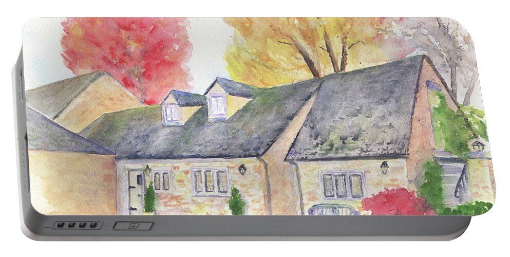 Cotswolds Portable Battery Charger featuring the painting Cotswolds Cottage by Marsha Karle
