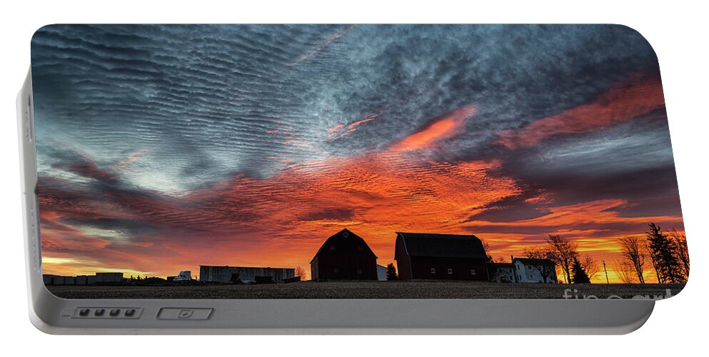 Outdoor Portable Battery Charger featuring the photograph Country Barns Sunrise by Joann Long