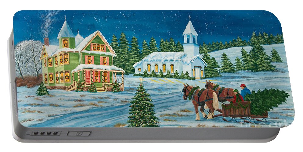 Winter Scene Paintings Portable Battery Charger featuring the painting Country Christmas by Charlotte Blanchard