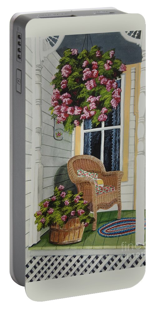 Country Porch Portable Battery Charger featuring the painting Country Porch by Charlotte Blanchard