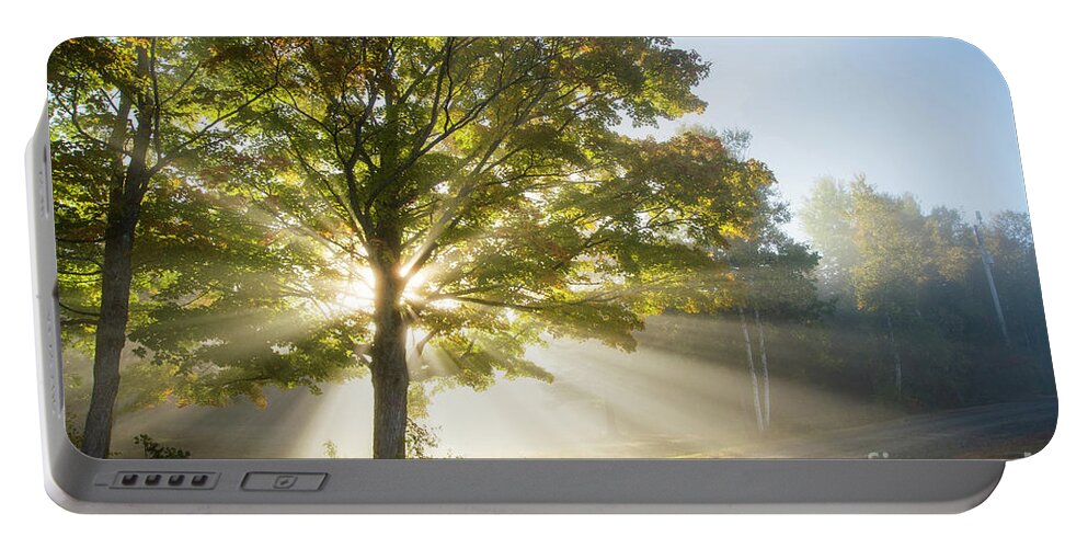 Morning Light Rays Portable Battery Charger featuring the photograph Country Road by Alana Ranney
