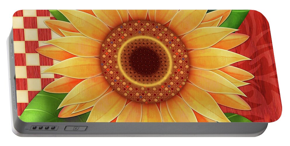Sunflower Portable Battery Charger featuring the digital art Country Sunflower by Valerie Drake Lesiak
