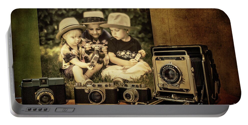 Children Portable Battery Charger featuring the photograph Cousins And Cameras by John Anderson