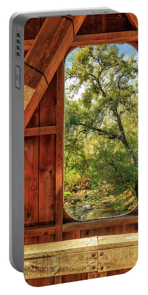 Covered Bridge Portable Battery Charger featuring the photograph Covered Bridge Window by James Eddy